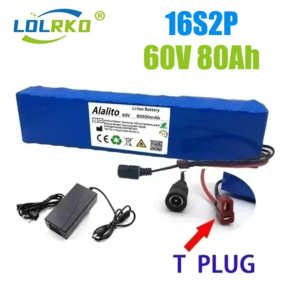 

Scooter 18650 Lithium Ion E-Bike Battery Pack New 60V 80000mAH Electric Bike 80Ah 16S2P With BMS + 67.2V Charger