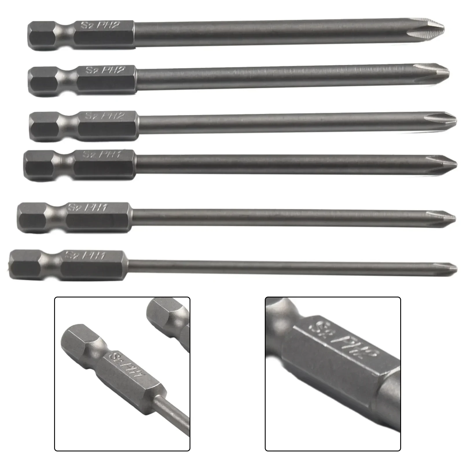 6 pçs conjunto 1/4 haste 100mm de aço longo magnético hex cruz cabeça chave de fenda bit para parafusos domésticos grandes eletrodomésticos