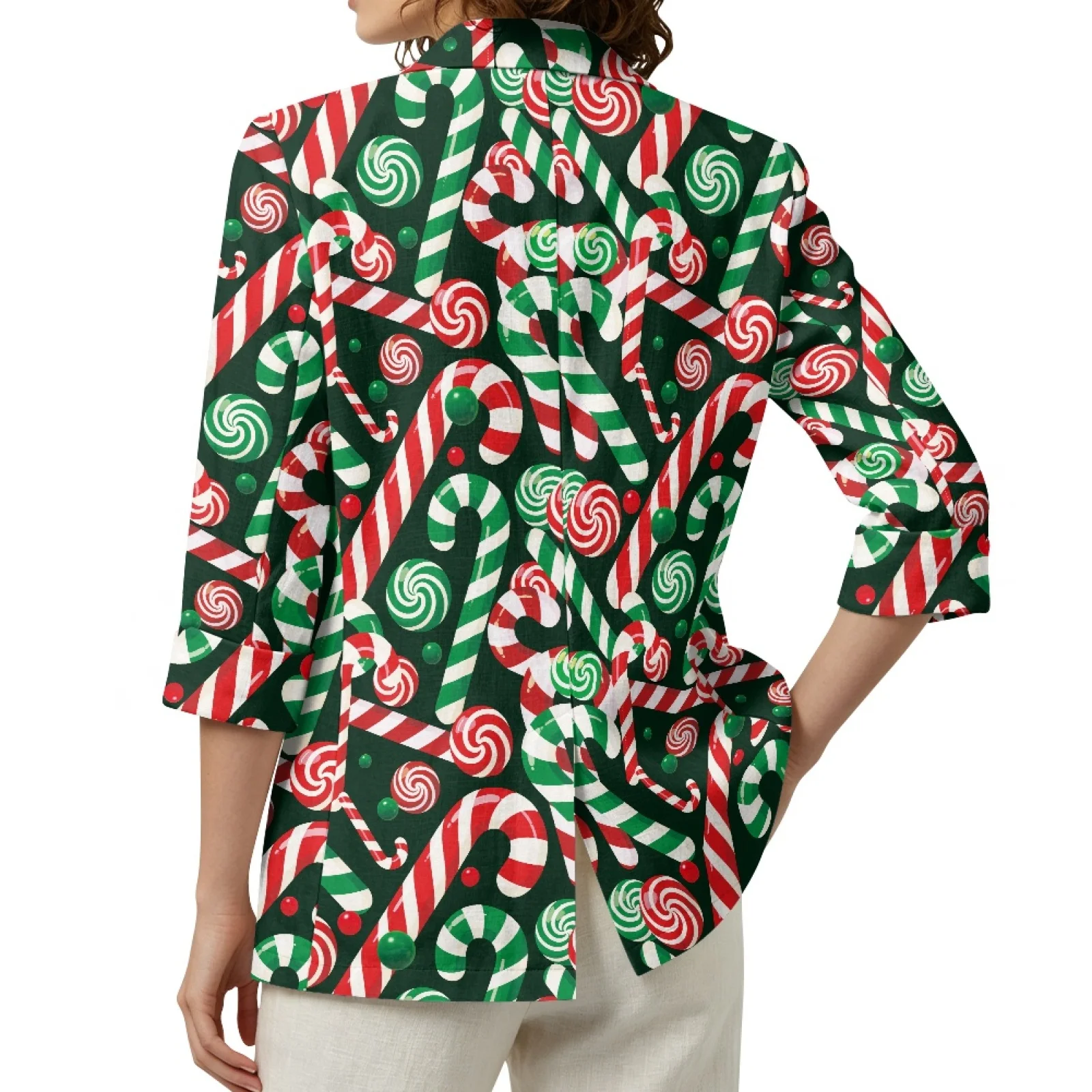 PENSTROLL Candy Cane Green Linen Style Open Front Cardigans for Vacation with Pockets Beach Cover Ups Cardigan Cover Up Jacket