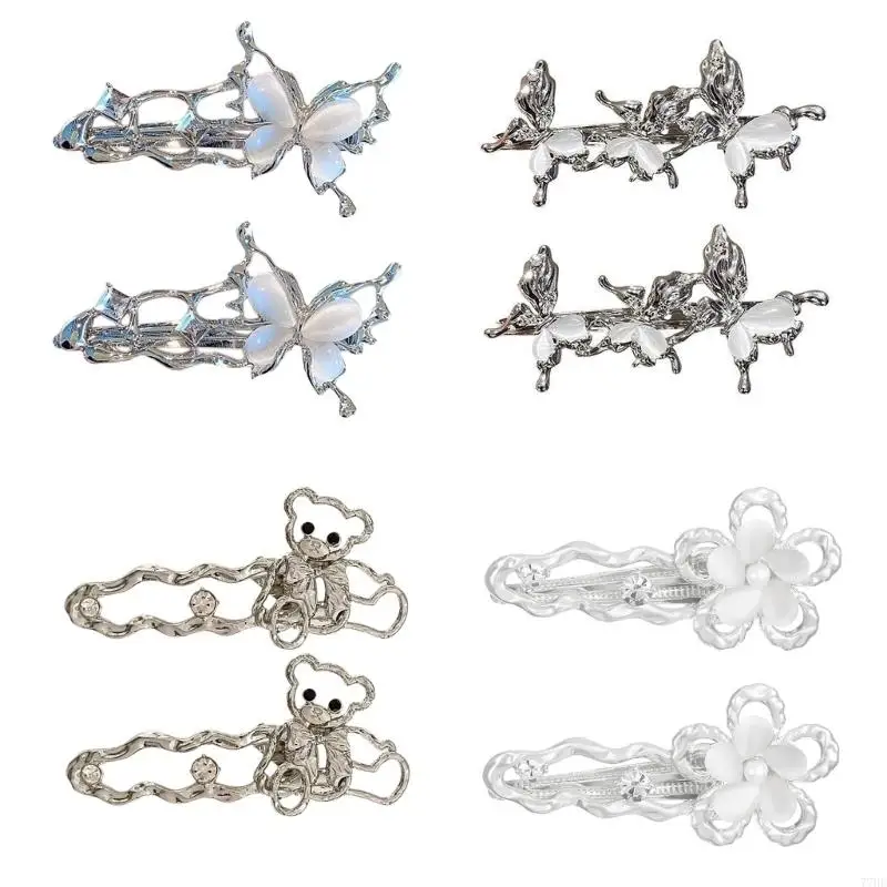 

77HE Unique Cats Eye Stone Hair Barrette Butterfly Hair Clip For Lady Various Occasion