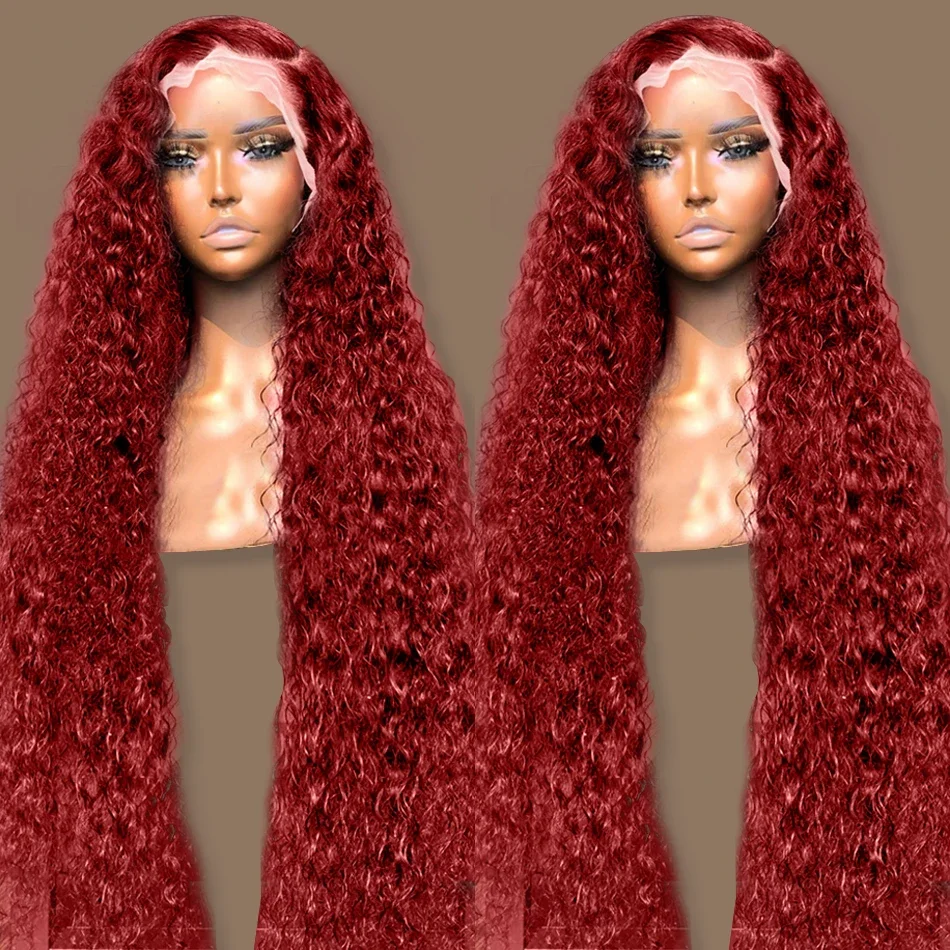 99j Burgundy Frontal Lace Human Hair Wigs No Tangle No Shedding Deep Wave 13×6 Lace Brazilian Human Hair Wigs For Black Women