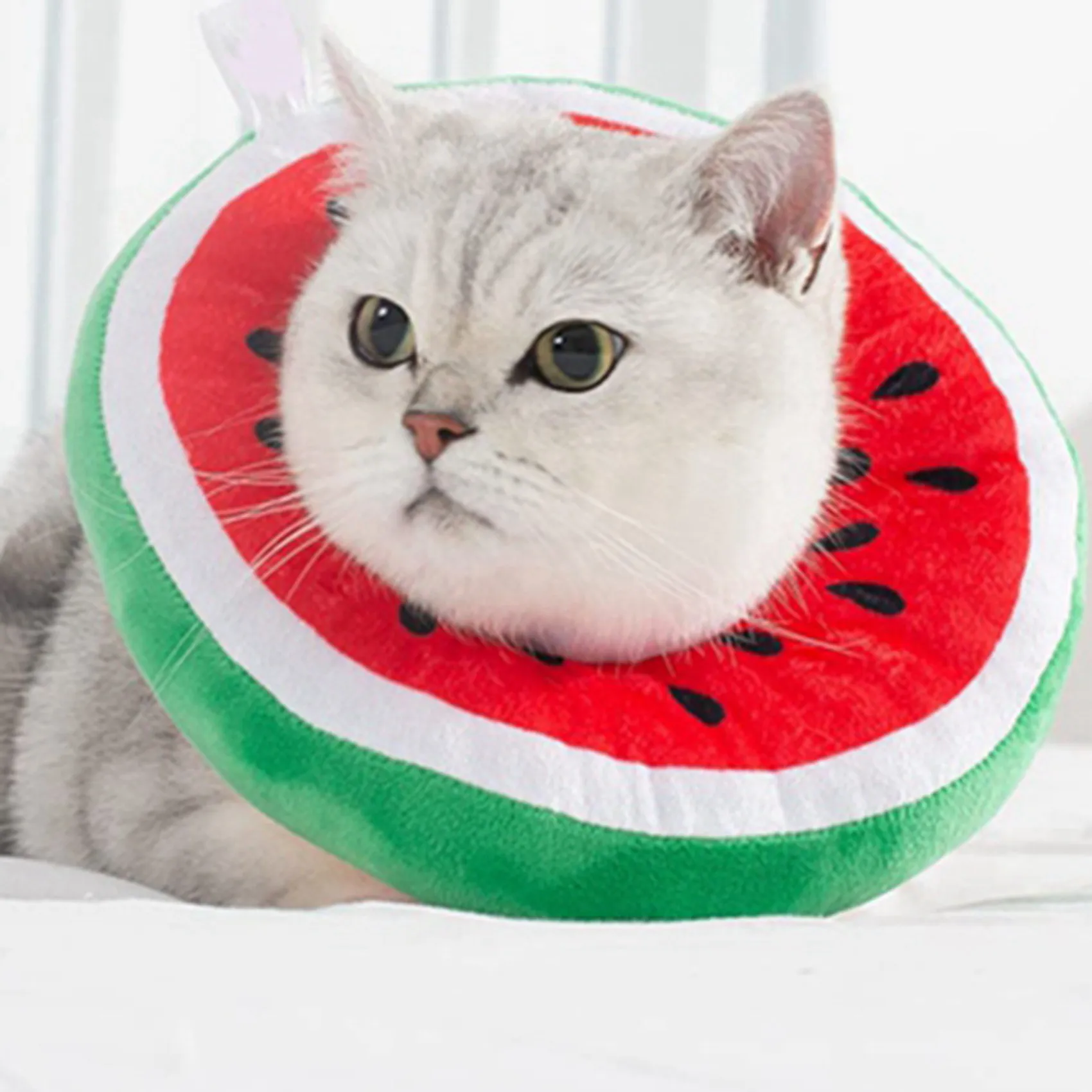 ABDJ-2X Adjustable Cat Cone Collar Soft, Cute Cats Recovery Collar, Cats Cones After Surgery For Kittens Watermelon Small