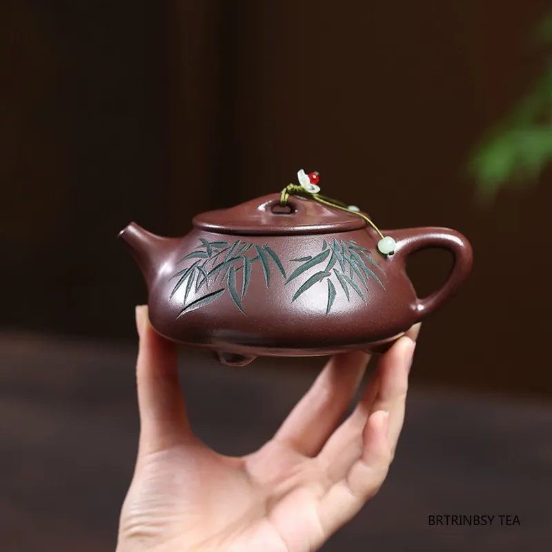 250ml Handmade Yixing Purple Clay Teapot Bamboo Leaf Shape Tea Pot Beauty Tea Infuser Kettle Chinese Tradition Zisha Tea Set