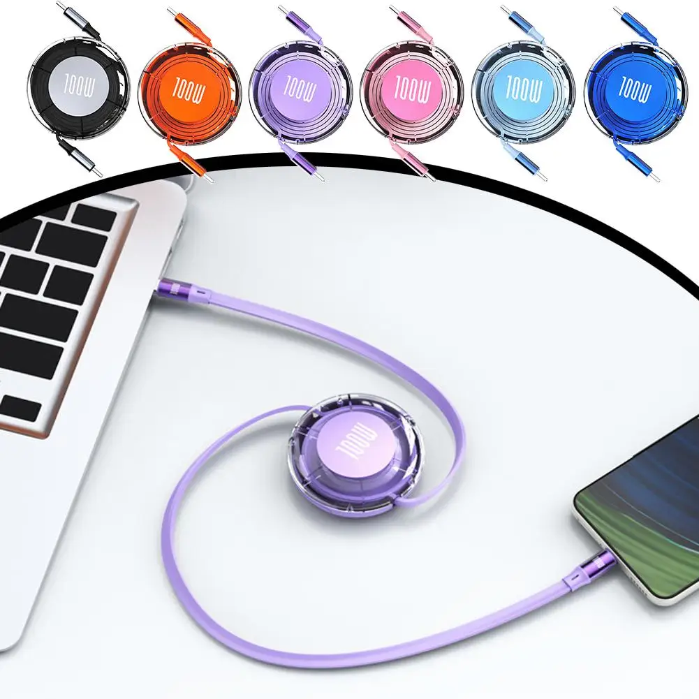 Retractable PD 100W Cable High-Speed Charging Phone Cable  Biaxial Stretching USB Type C to Type C Data Cable