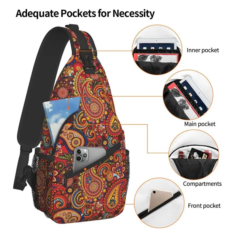 Clássico mod paisley estilingue crossbody mochila homem personalizado boho boêmio bolsa de ombro peito para viagens caminhadas daypack