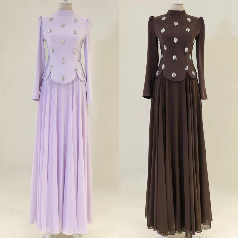 

Customized High Quality Formal Chiffon Rhinestone Pleat Straight High Collar Long Dresses Bespoke Occasion Dresses Matching Sexy