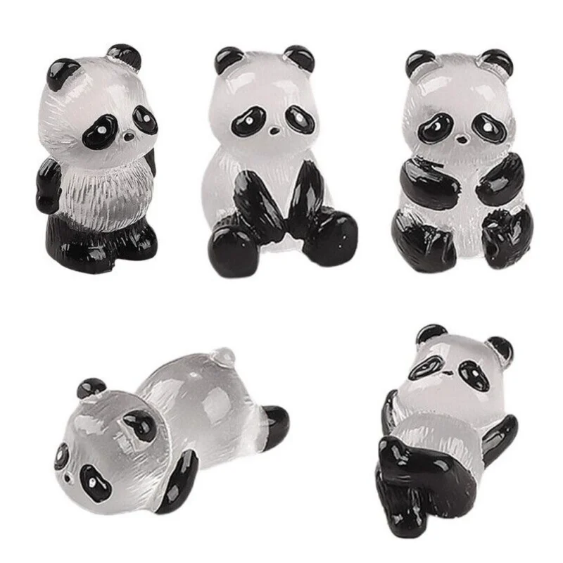 5 szt. Mini figurki pandy 3D świecące w ciemności, rękodzieło DIY z żywicy, luminescencyjne figurki, ozdoby do domu, dekoracje pandy, mikrokrajobraz