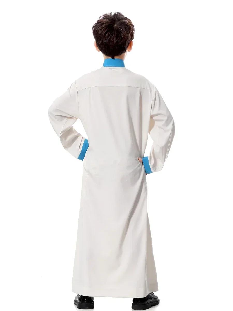 Men Eid Muslim Ramadan Morocco Jubba Thobe Arab Dubai Kaftan Islam Modest Single Breasted Button Loose Children Abayas