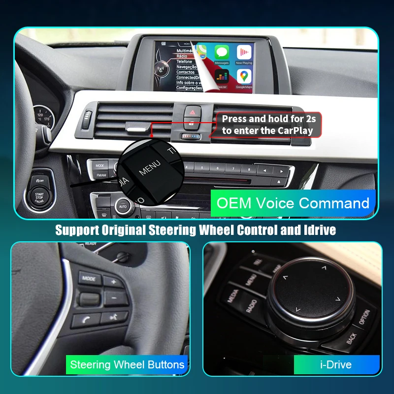 Wireless CarPlay for BMW 3 4 Series F30 F31 F32 F33 F34 F35 F36 2012-2020, with Android Mirror Link AirPlay Car Play Function