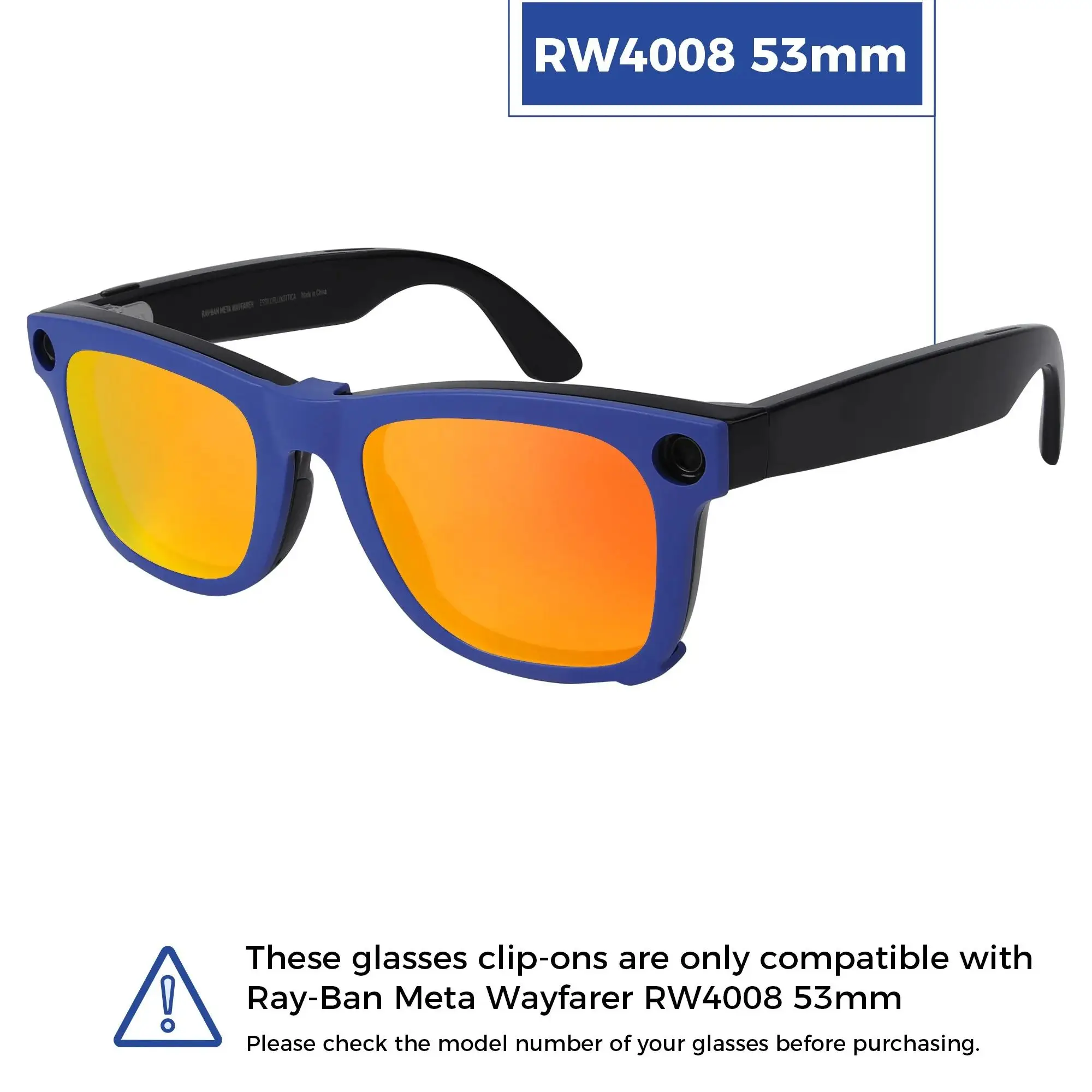 Rarayvix Polarized External Mount Clip-on Blue for Ray-Ban Meta Wayfarer RW4008 53mm for Men Women UV Protection Sunglasses