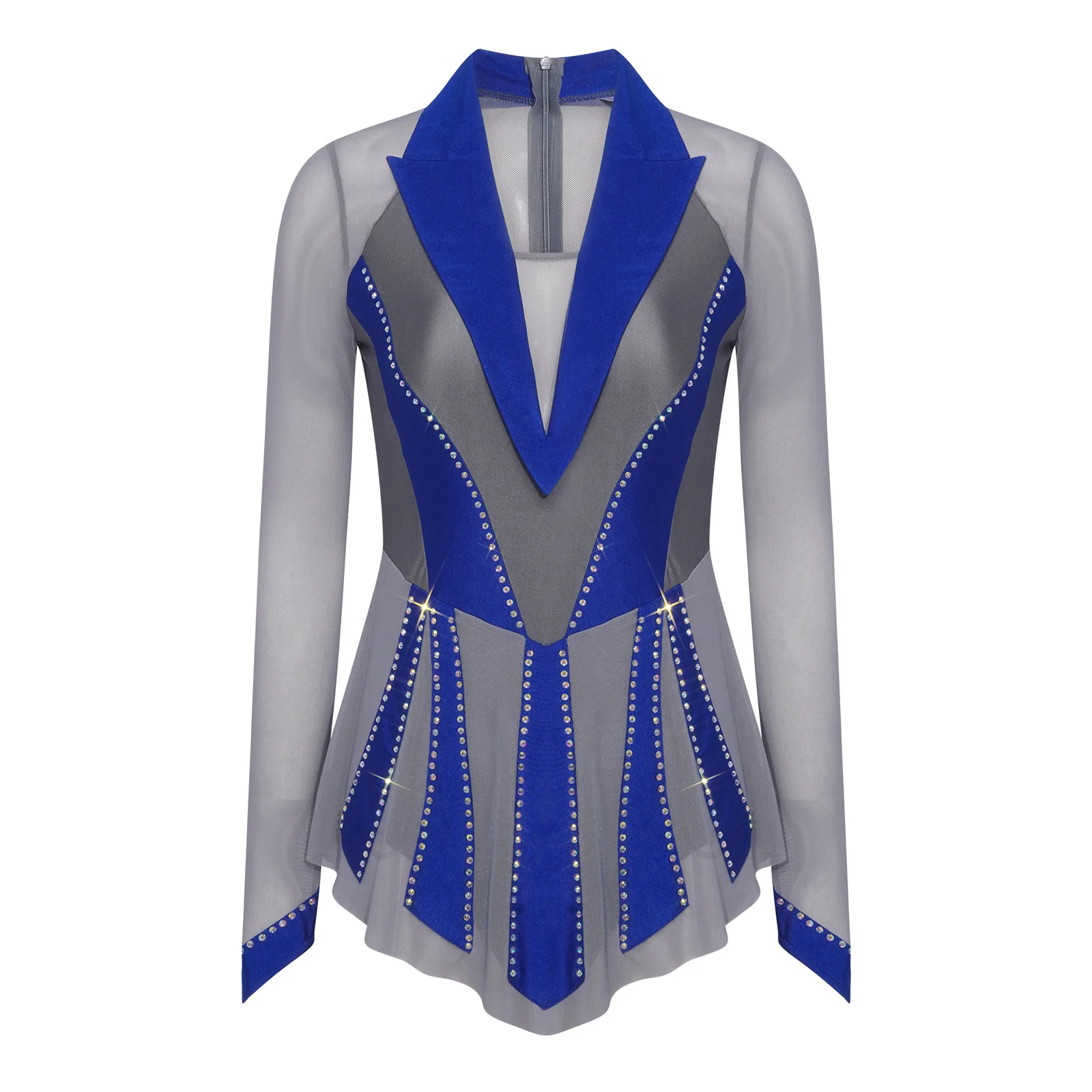

Womens Figure Skating Dresses Bodysuit Glittery Rhinestone Lyrical Latin Jazz Dance Dresses Sheer Mesh Salsa Tango Dance Costume