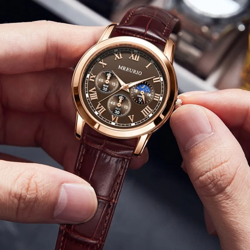 Hot Sale Business Men Watches Luxury Fake Three Eyed Men's Quartz Wristwatch Fashion Leather Strap Watches for Men Wholesale