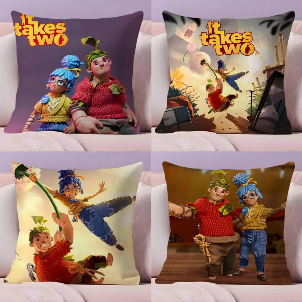 Game It T-Takes Two Cushion Cover Soft Short Plush Double-Sided Printing Home Decor Machine Washable Pillow Case Gift