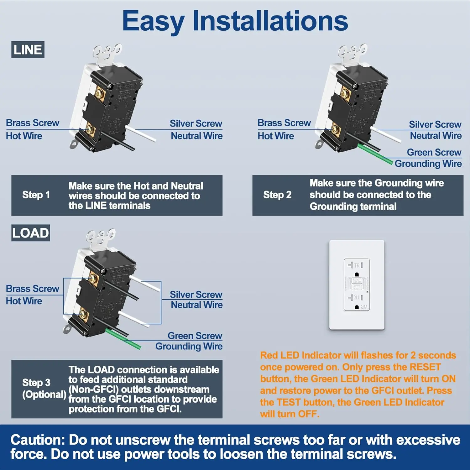 ELECTECK 50 حزمة من منافذ GFCI 20 أمبير، مقاومة للطقس في الهواء الطلق (WR)، أوعية GFI ذاتية الاختبار مع مؤشر LED، سير الأخطاء الأرضي #4