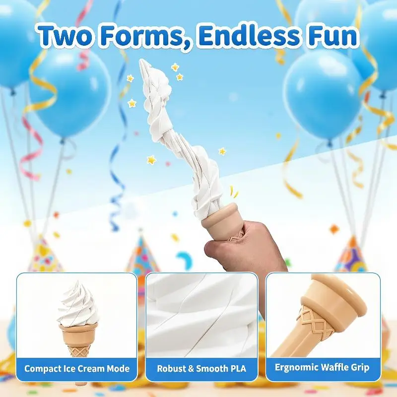 [L] Realistic Ice Cream Retractable Fidget Toy Stress Relief For Party Pranks Office Relaxing Gifts For Kids Adults