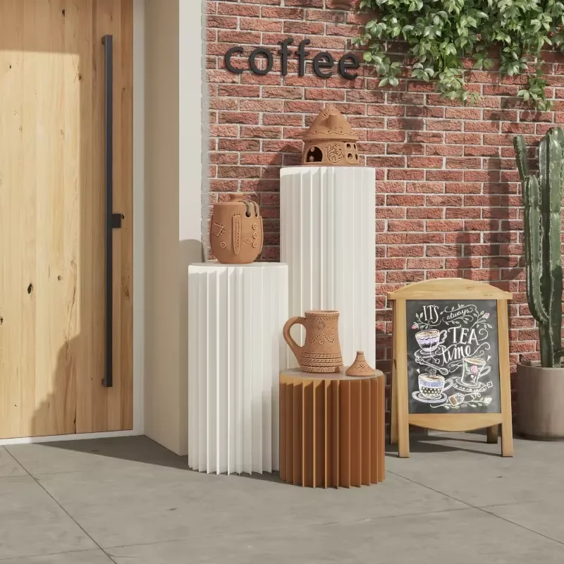 Custom-Sized Round Honeycomb Kraft Paper Self-Adhesive Foldable Modular Column System Art Deco Design for Trade Show