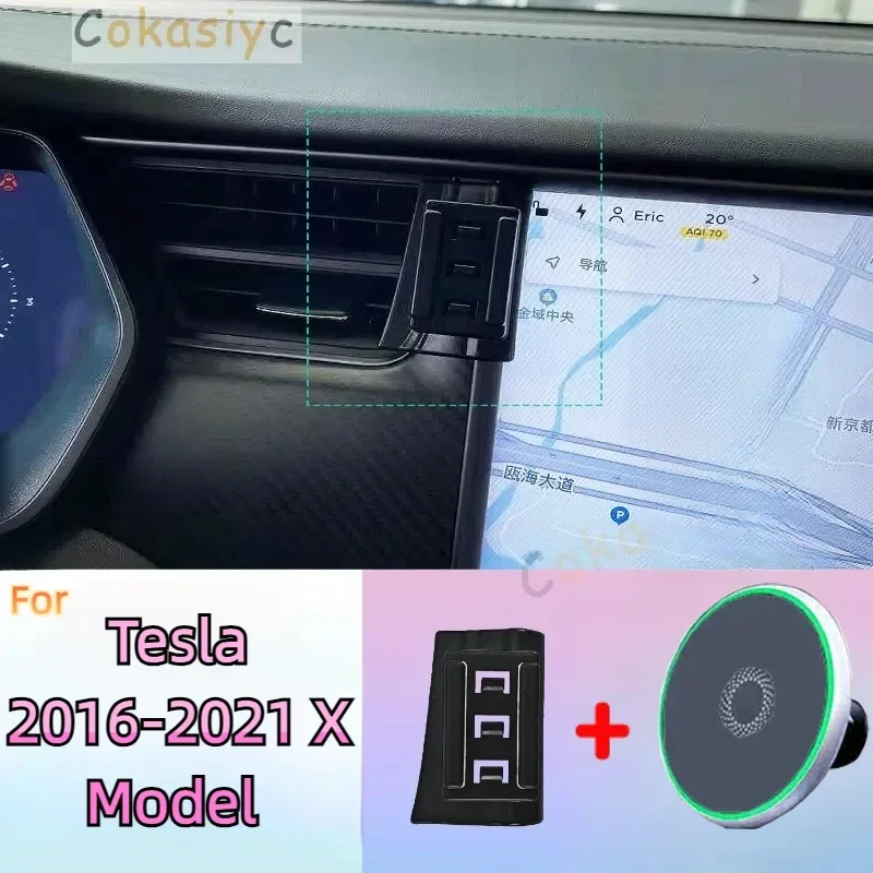 For Tesla Model X 2016 2017 2018-2021 Magnetic Phone Holder 15W Wireless Charging Phone Stand MagSafe Phone Support Custom Base