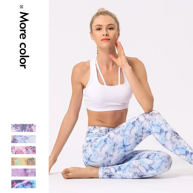 Yoga pants women Europe and the United States digital printed leggings high-waisted sports fitness nine-point pants