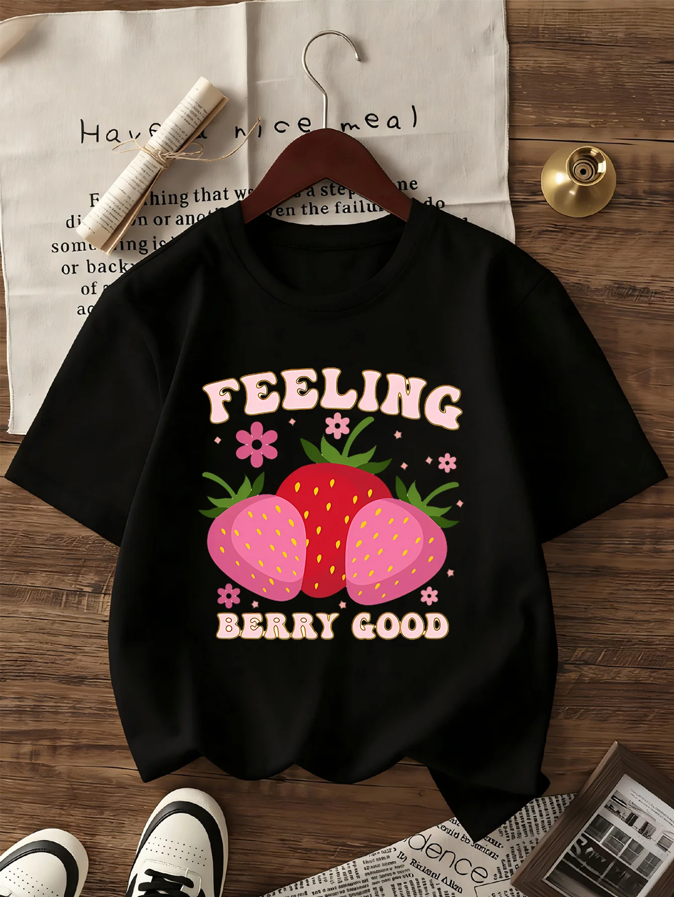 1. Strawberry Feeling Berry Good Graphic Parent Child T Shirts Boys Girls Family Matching Short Sleeve Soft Summer Daily Tees
