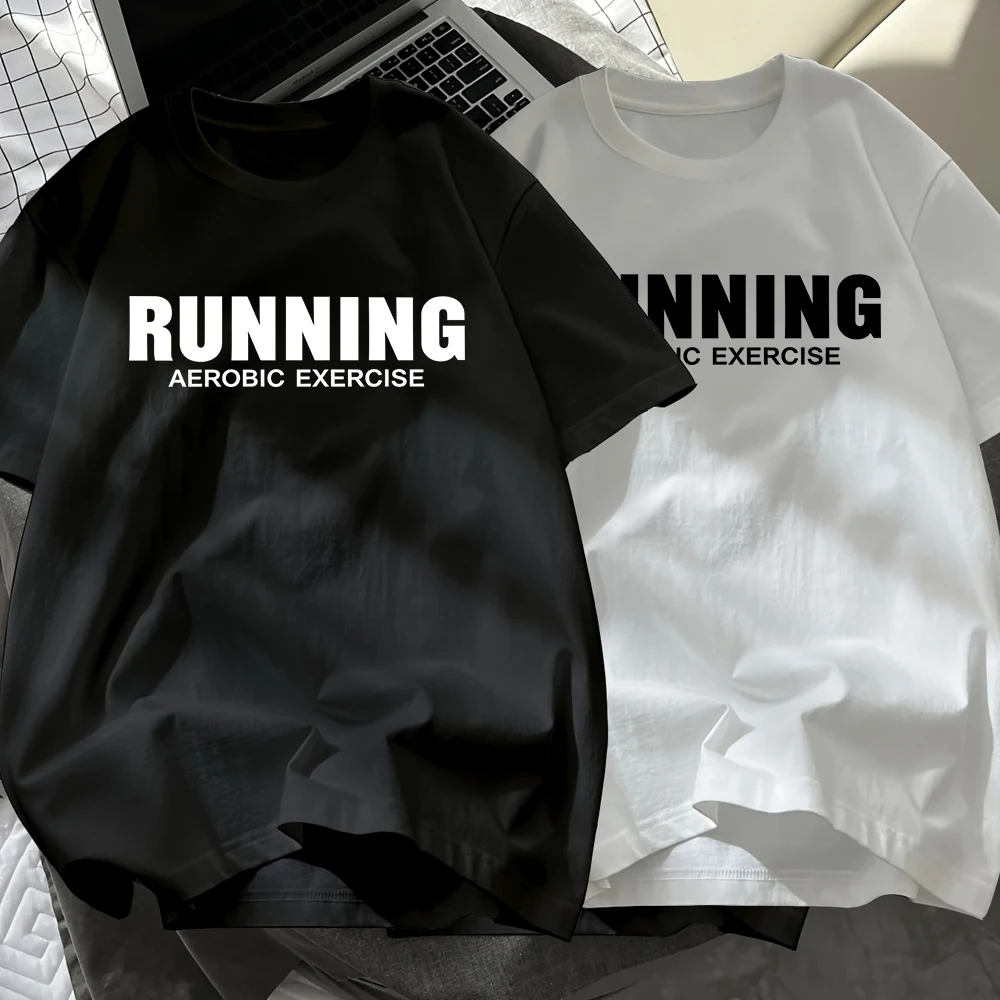 

Running Aerobic Exercise Cotton T-Shirts Mens Summer Oversized O-Neck Black White Set Tees Soft Short Sleeve Tops Basic Clothes