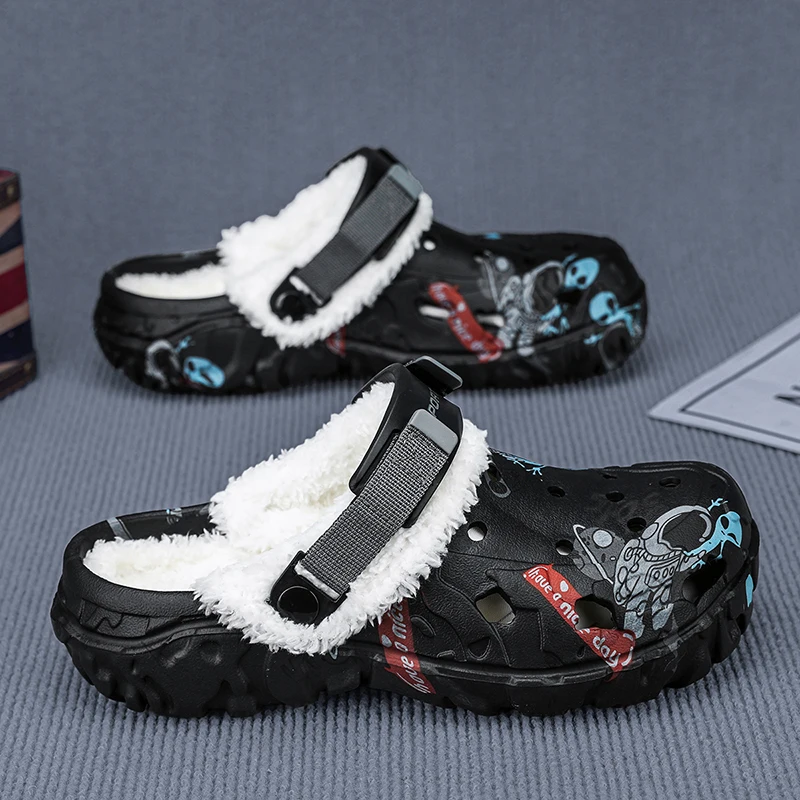 

MAEDEF Men Winter Slippers Warm Fuzzy House Shoes for Men Anti-Slip Indoor Outdoor Cozy Slippers Waterproof Warm EVA Slippers