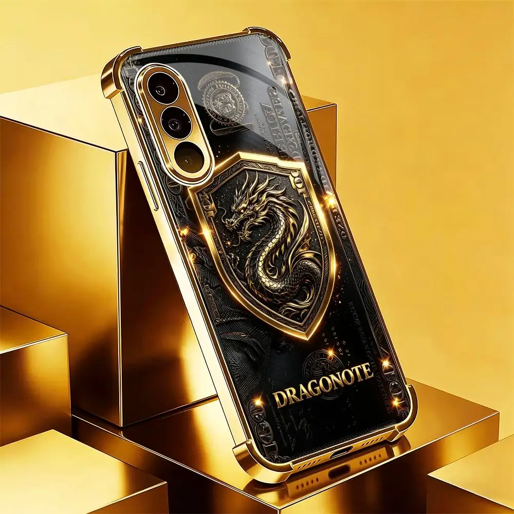 Golden Dragon Shield Dollar Fashion HD glass phone case for Samsung Galaxy S26 S25 S24 S23 S22 FE,Ultra,Plus Dropresistant