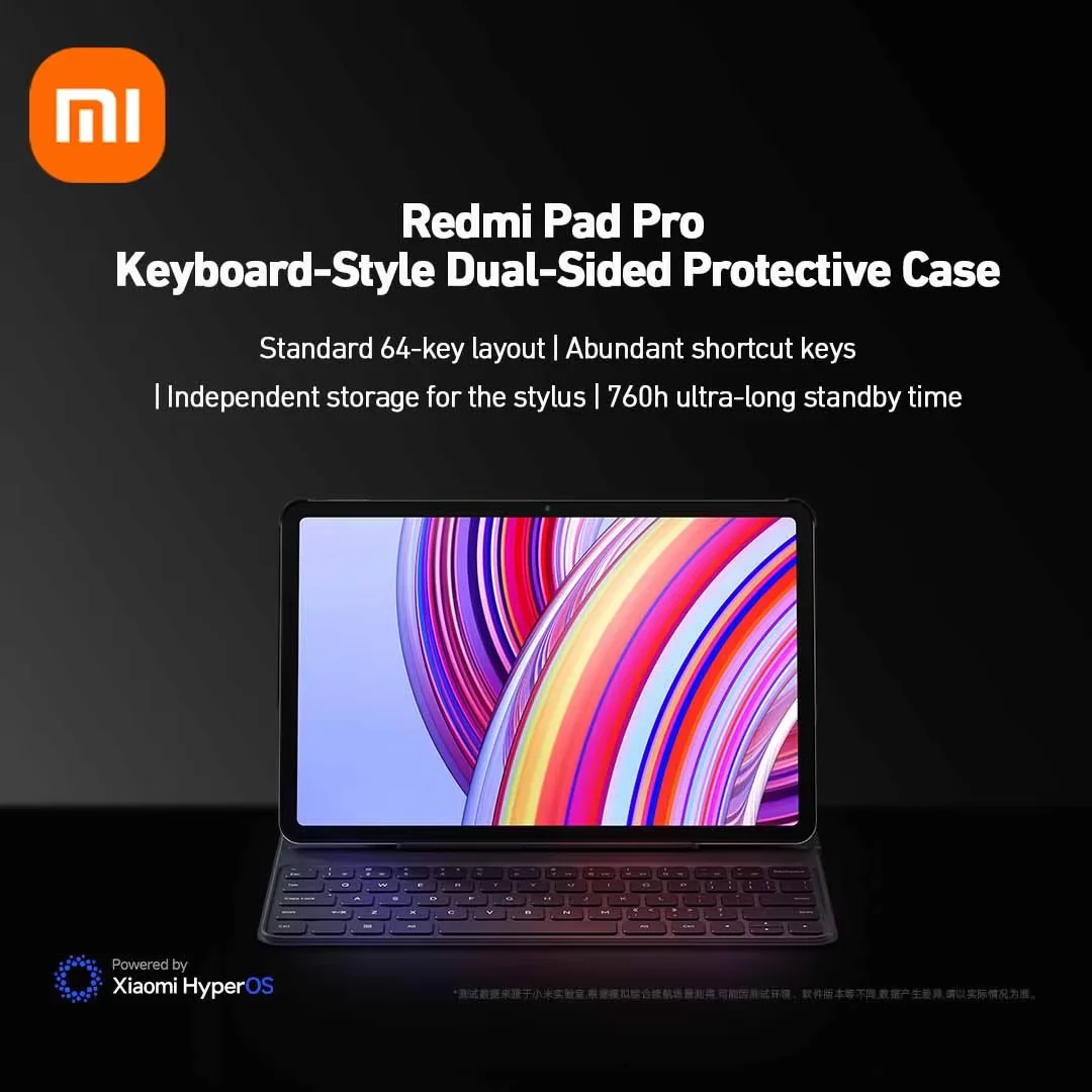 Original Keyboard Case for Xiaomi Redmi Pad Pro, 64 Keys with Stylus Holder 760H Standby 1.3mm Travel Shortcut Keys