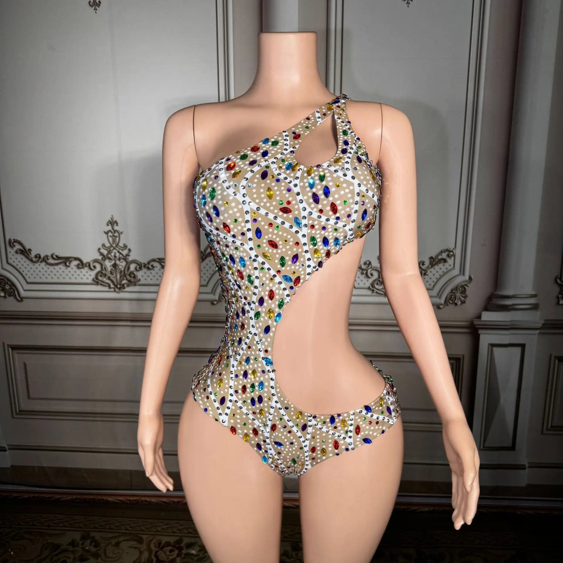 

colored water drill off-the-shoulder cutout one-piece swimsuit beach vacation hot girl figure-hugging bikini swimwear