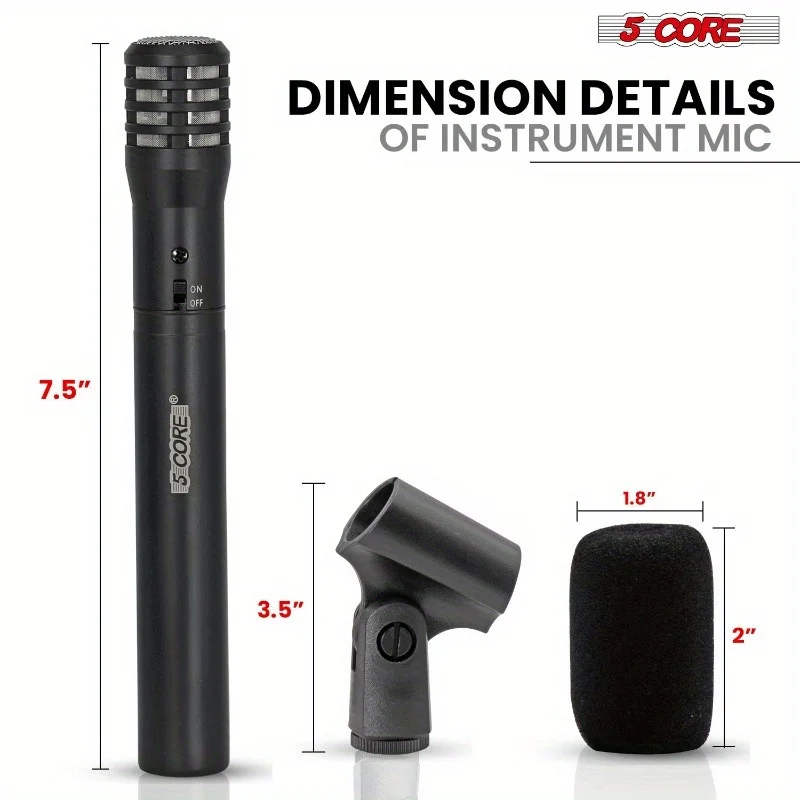 5 Nuclear Professional Instrument Microphone Pencil Microphone Condenser Cardiod Unidirectional Stick Microphone，Windscreen