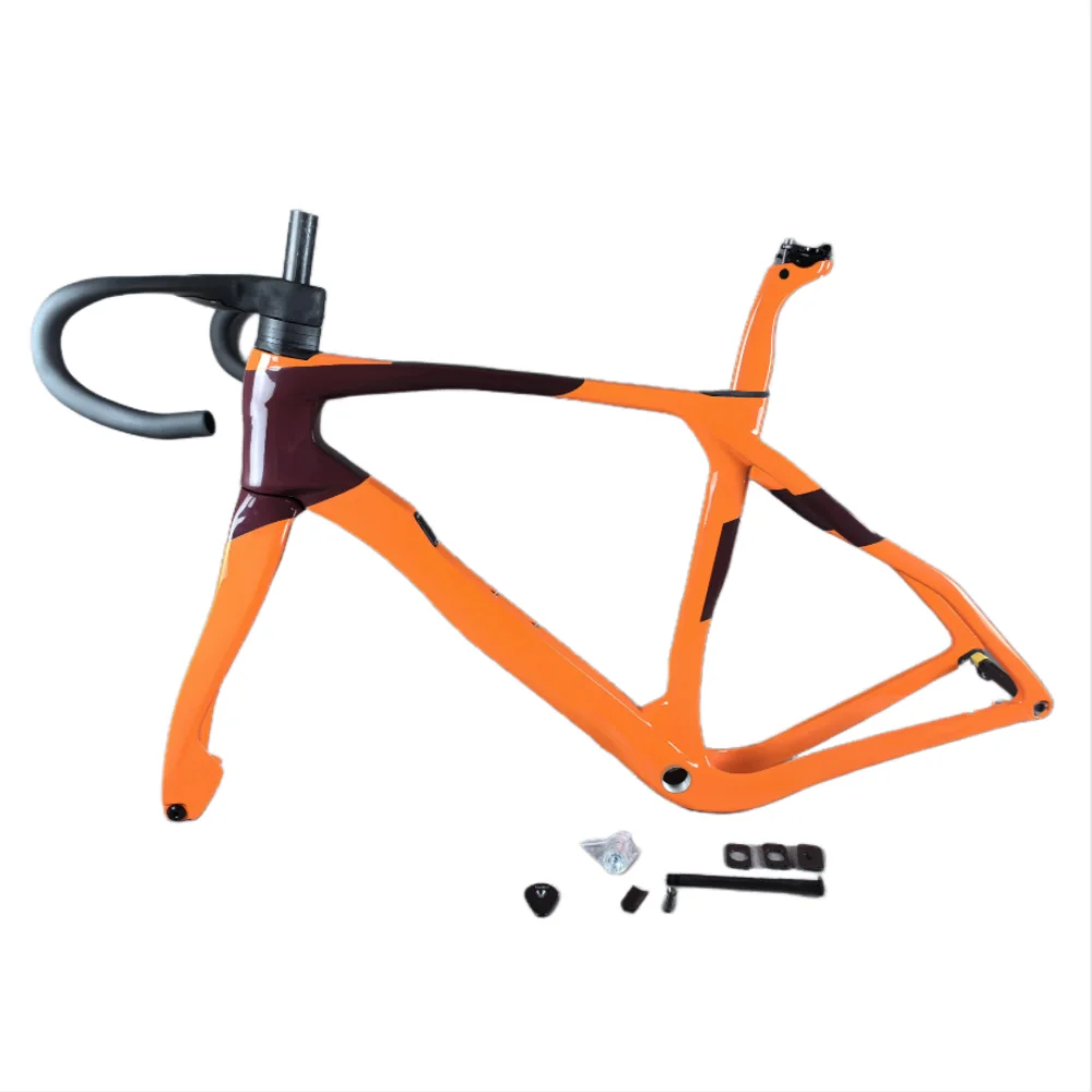 

Gravel Carbon Bike Frame Di2/Mechanical BSA Compatible Lightweight Racing Bicycle Frameset Full Internal Routing EU DPD Orange