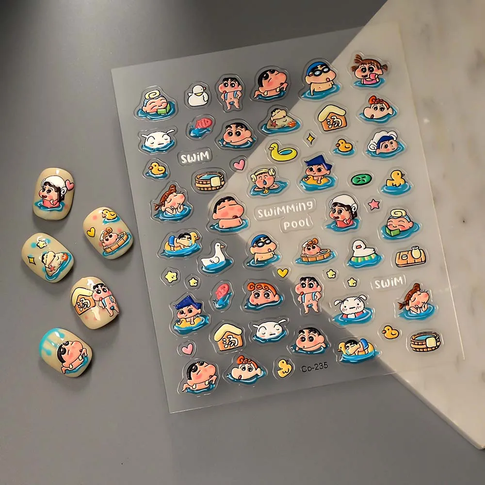 Japanese anime Crayon Shin-chan Nail Stickers Nail Art Accessories Cartoon Nail Art Supplies Cute Kids 5D Stickers Nail Parts view 4