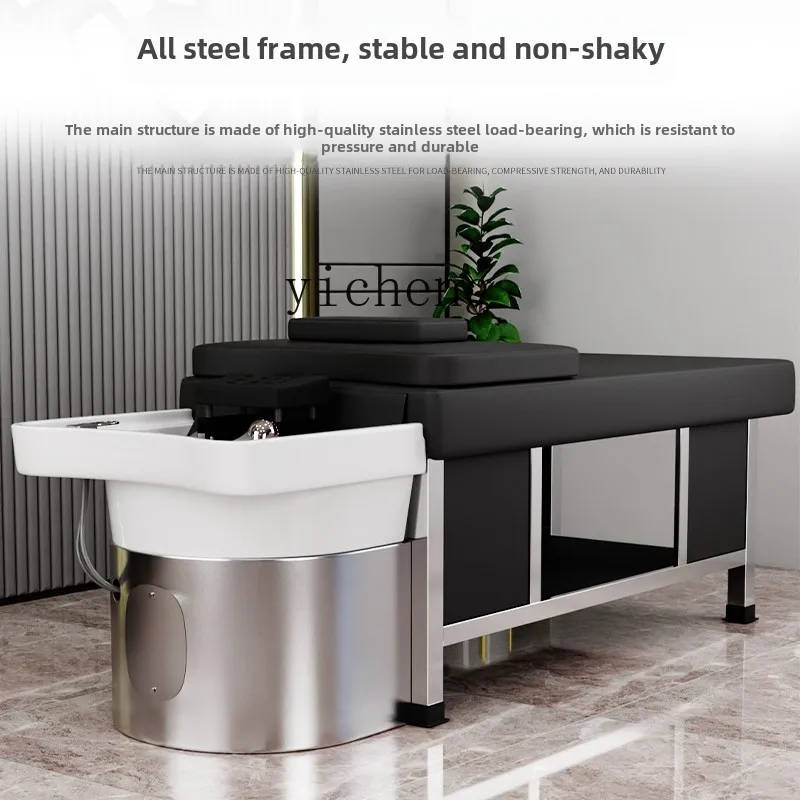 ZWS. Barber shop hairdressing Thai type lying flat ear picking shampoo bed ceramic basin stainless steel bed