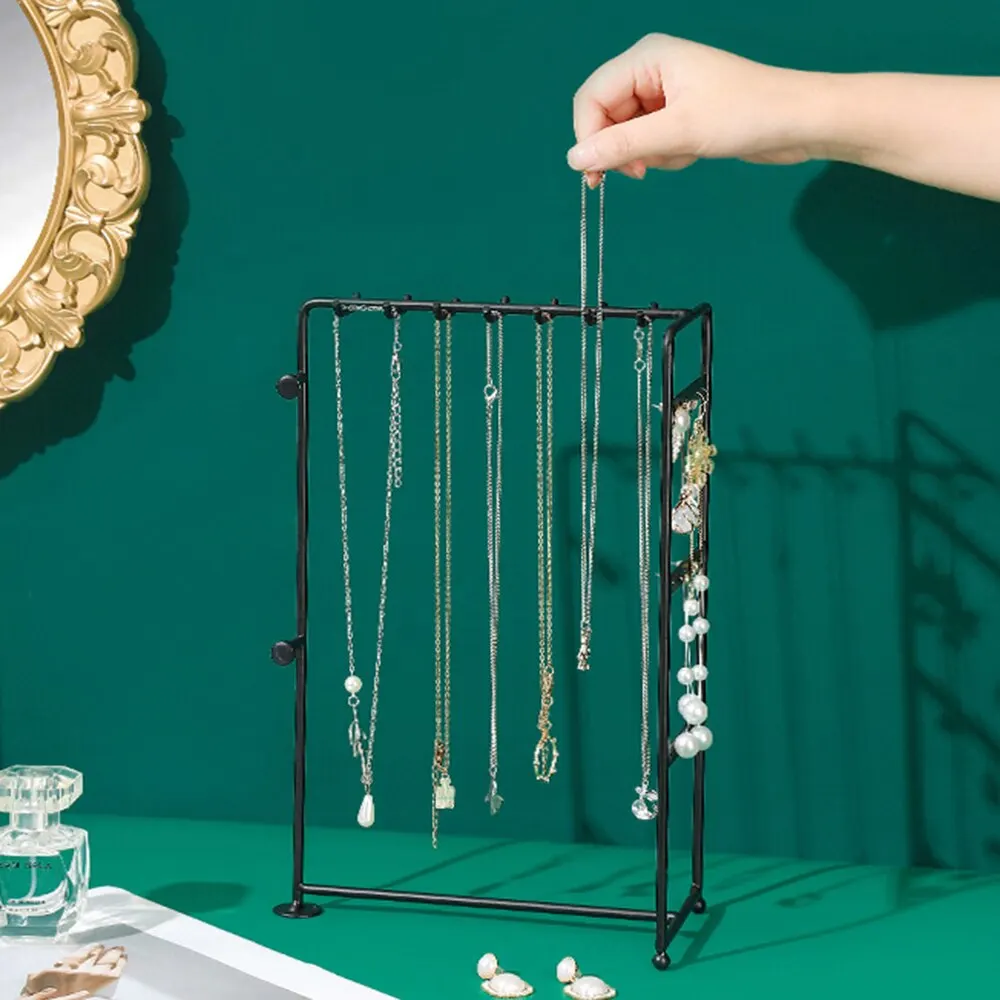 Table Hanging Jewelry Organizer Jewelry Stand Holder Display Stand with Jewelry Tray Base Gold Metal Frame Rack Holder