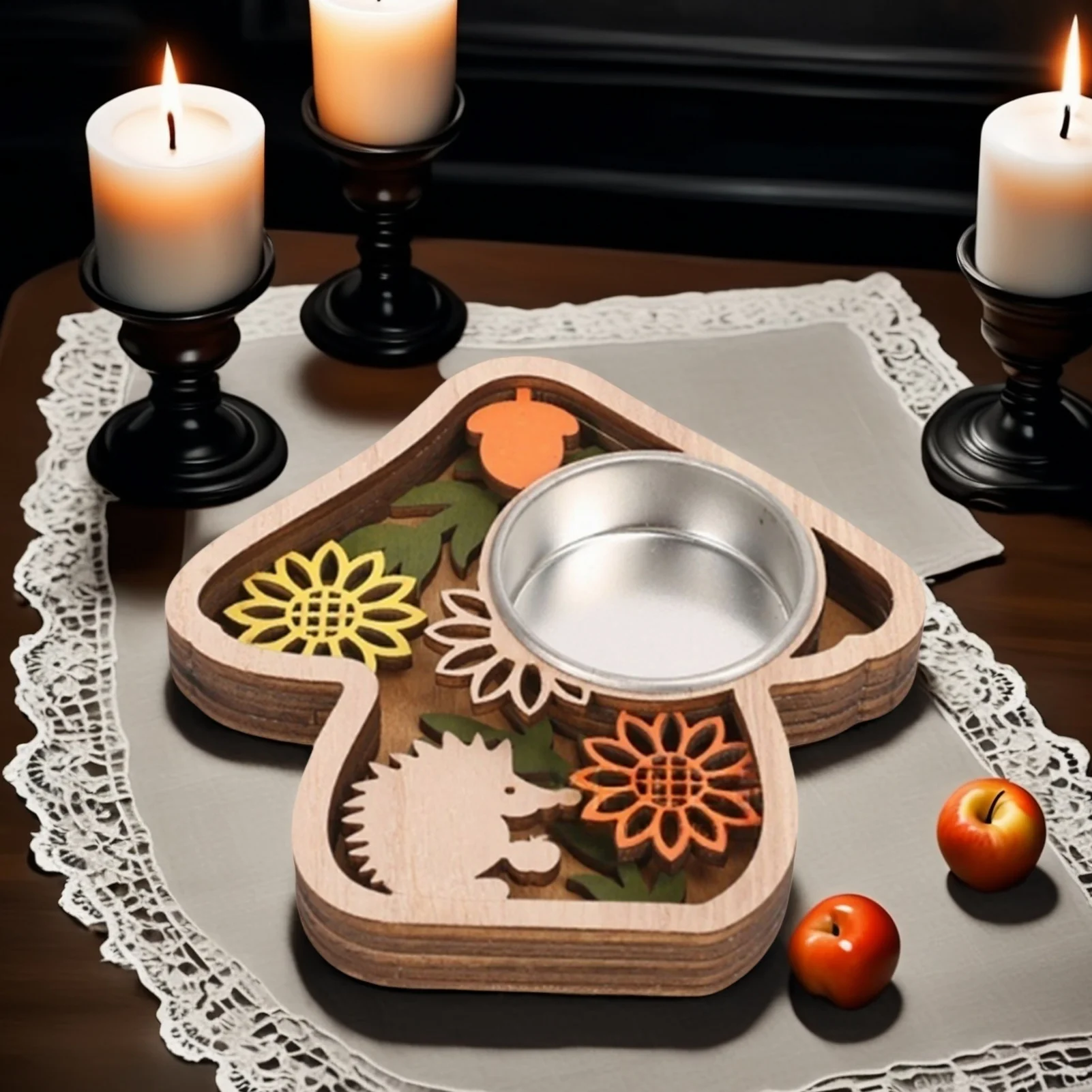 

Festival Decoration Candle Holder Maple Leaf Pumpkin Shaped Wooden Candlestick Halloween Thanksgiving Day Party Decoration Props