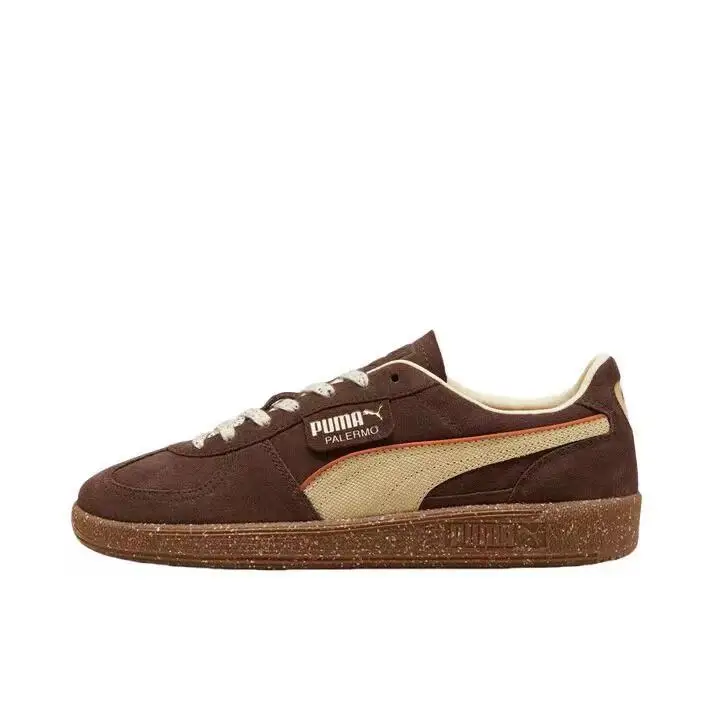 Puma Palermo Og Women and Men Coffee Brown Cream Scent Tumbled Leather Fashion Retro Wear-resistant German Training Board Shoes