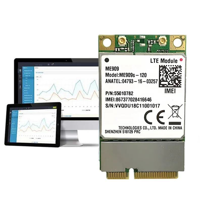 ME909S-120 وحدة Pcle 4G صغيرة + 2Xantennas LTE (FDD) 4G WCDMA GSM IPV4 IPV6 محول لاسلكي 4G