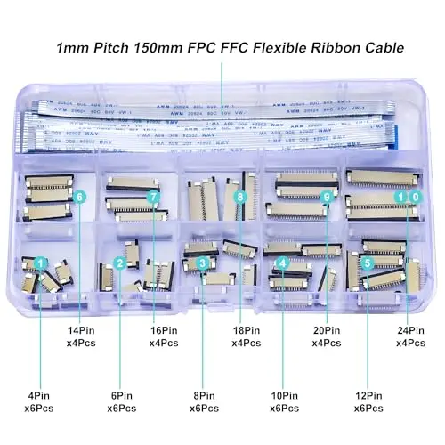 Flat Cable Connectors Kit, FFC FPC Ribbon Sockets, 1mm SS-KIT, 4, 6, 8, 10, 12, 14, 16, 18, 20, 24Pin, 1mm