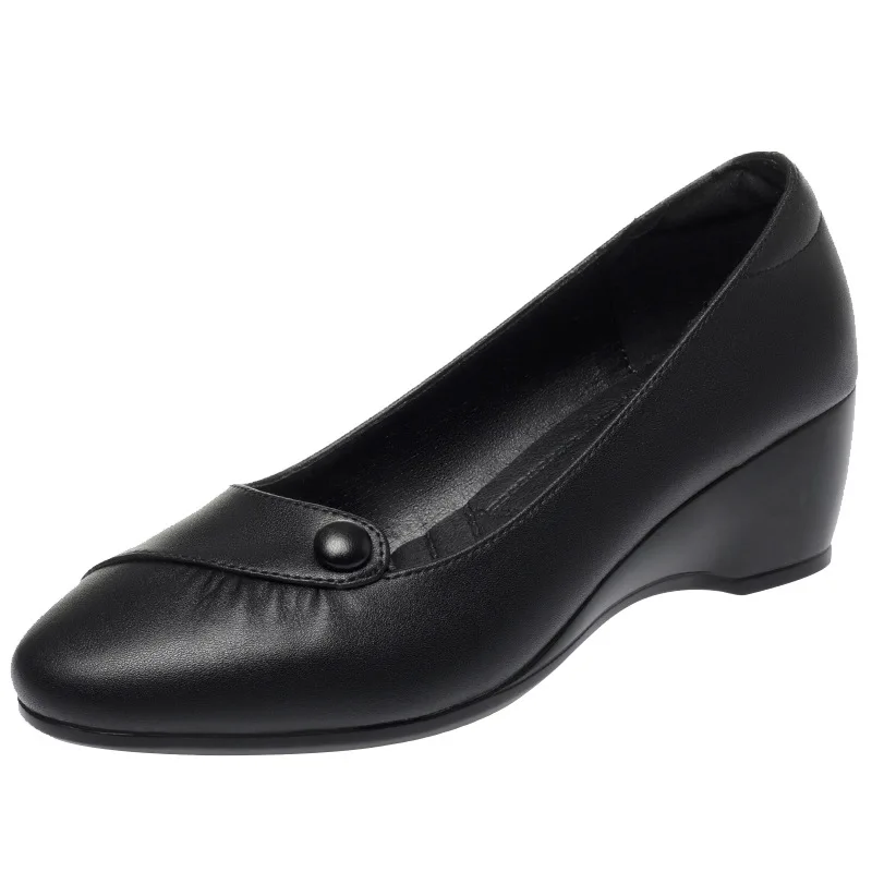 Women Fashion Light Weight Wedge Heel Comfort Spring  Autumn Shoes Lady Casual Single Shoes Outside Black Leather Pumps