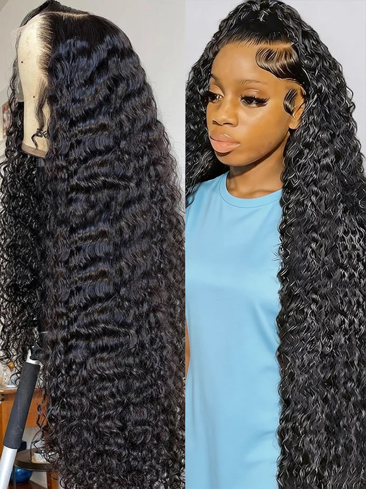 

40 46 Inch 13x6 13x4 HD Curly Water Wave Lace Frontal Wigs 300% Density Brazilian Transparent Deep Wave Human Hair Wig For Women