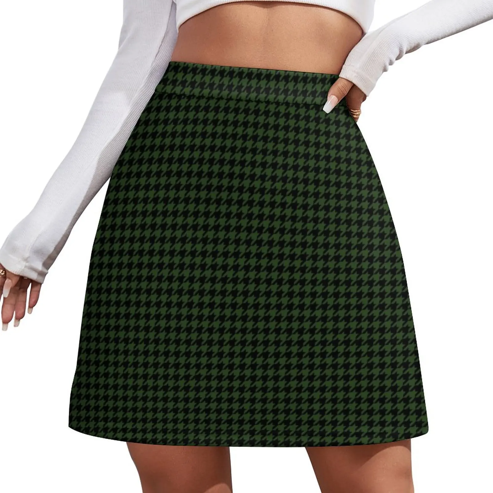 Dark Forest Green and Black Houndstooth Check Mini Skirt mini denim skirt Womens dresses festival outfit women Mini Skirt