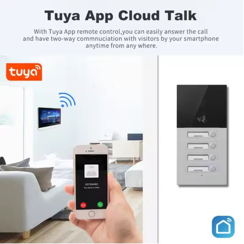 Tuya Villa Doorphone Multi apartment Ip Video Intercom With Wifi 4 Apartments Video Interphone Security Wifi Intercom System