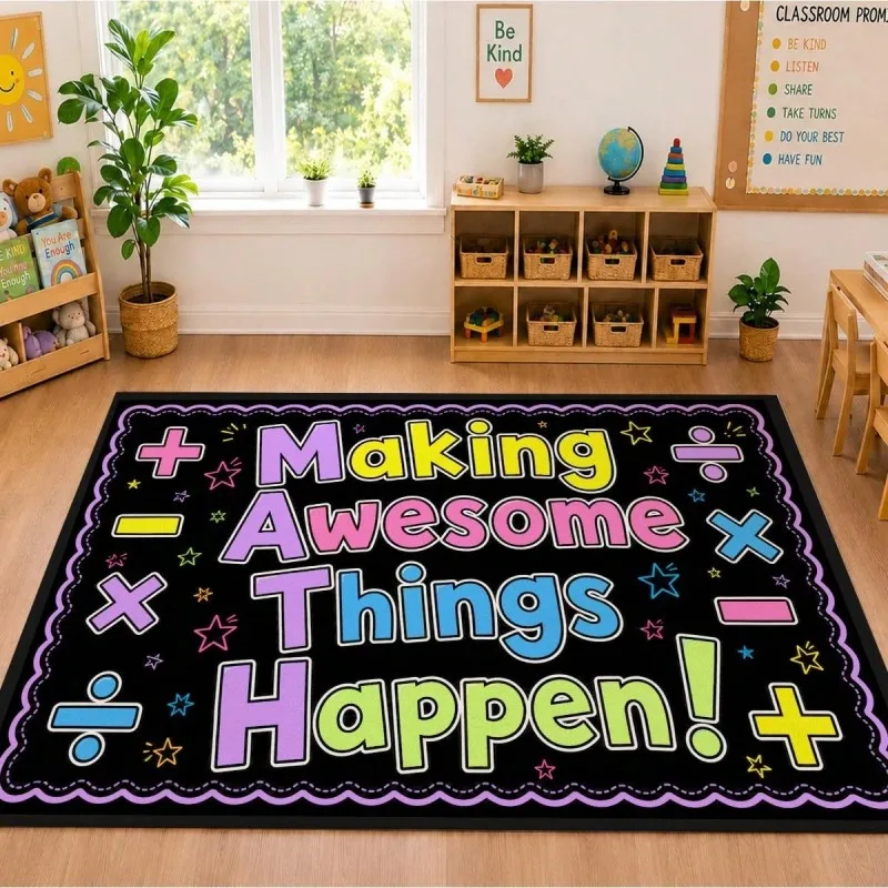 Colorful Math Formula Pattern Rug Educational Design Carpet Creative Learning Theme Home Decor Floor Covering Room Decoration