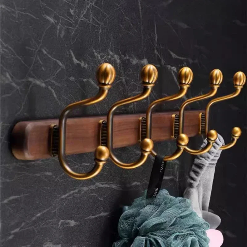 Clothes Hanger Solid Wood Metal 3/5/6 Hooks Punching/Non Punching Installation Coat Rack Wall Mounted Clothing Rack Stand