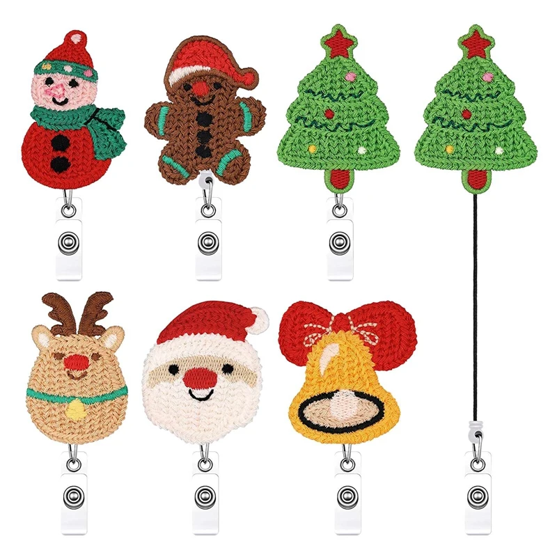 

6 Pcs Christmas Badge Reels, Badge Holder With Alligator Clip, Retractable Felt Badge Holder, Retractable ID Badge Clip