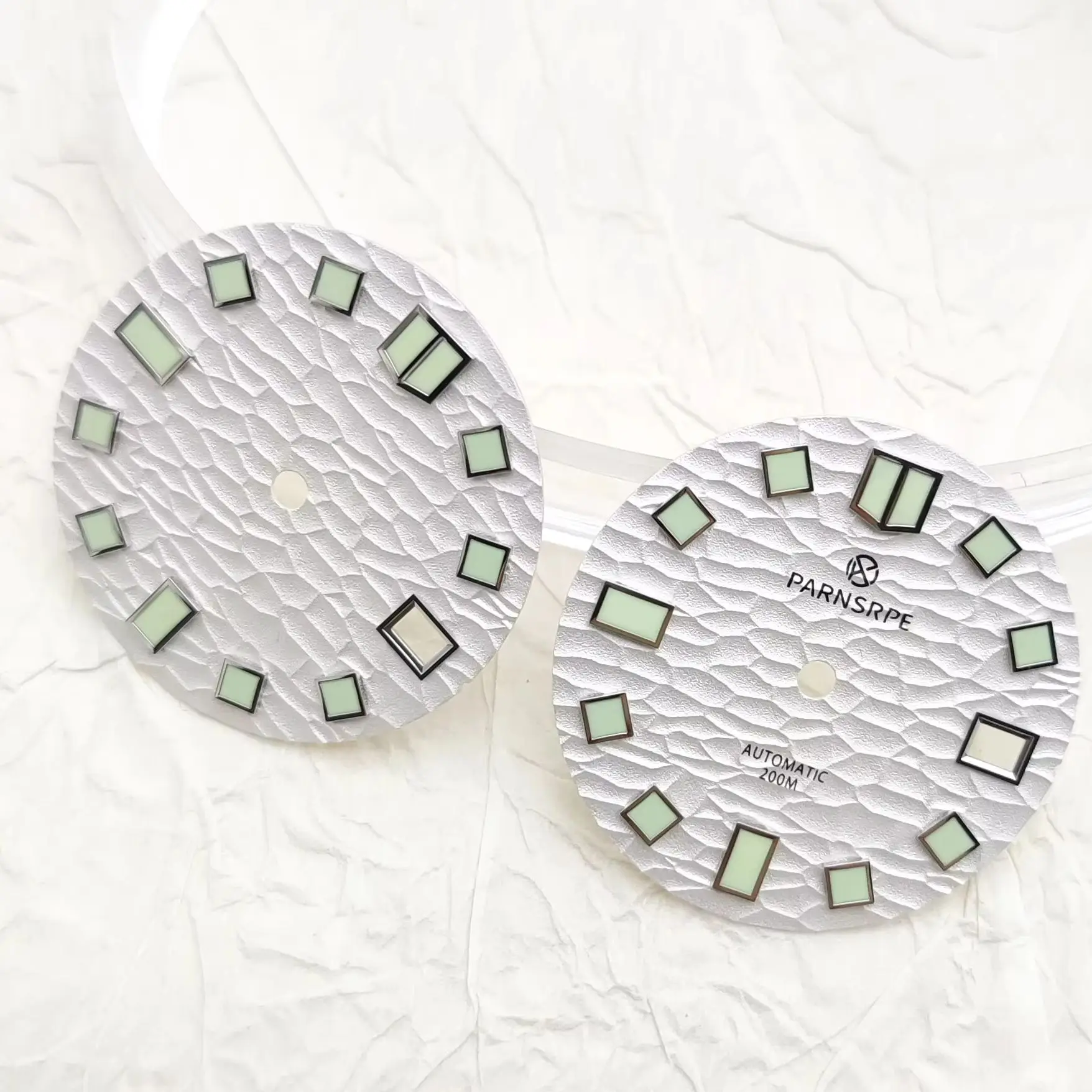 28.5mm NH35A Watch Dial Blank with Date Window, Ocean Wave Texture Green Luminous, DIY Watch Repair Accessories Parts.