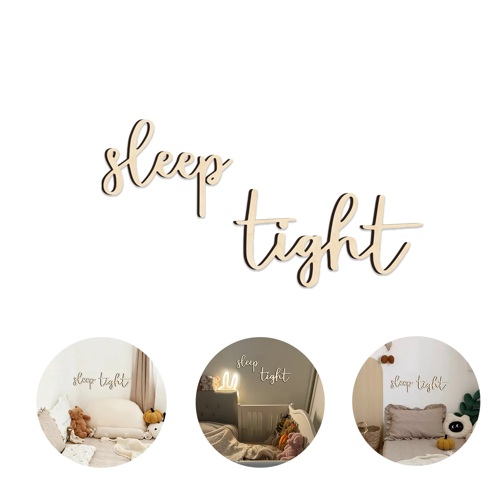 Sleep Tight Wooden Wall Decor - 2-Piece Bedroom Sign Set, 19.1cm & 15.4cm Height, Farmhouse Style, Easy Installation