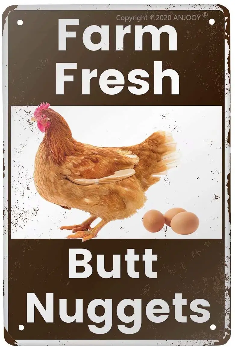 ANJOOY Vintage Metal Tin Sign - Farm Fresh Butt Nuggets -Chicken Egg Sale Market Farm Barn Bathroom Yardr Themed Gifts Rustic