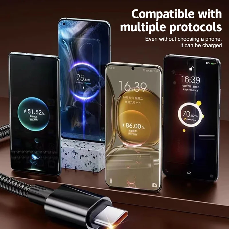 0.3/1/1.5/2/3 Meter Data Cable 240w 6A Fast Charging Data Cable Durable Multi-mobile Phone Compatible
