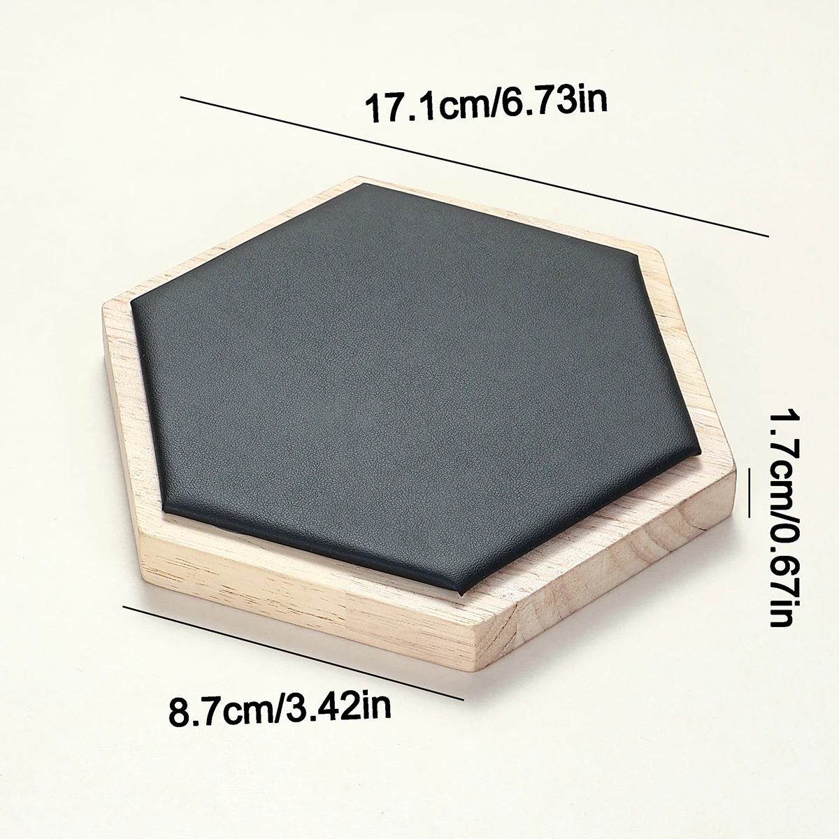 1 Buah Baki Pajangan Perhiasan Beludru Segi Enam, Organizer Penyimpanan Cincin & Aksesori, Dudukan Etalase Kayu Halus, Pajangan Rumah/Market