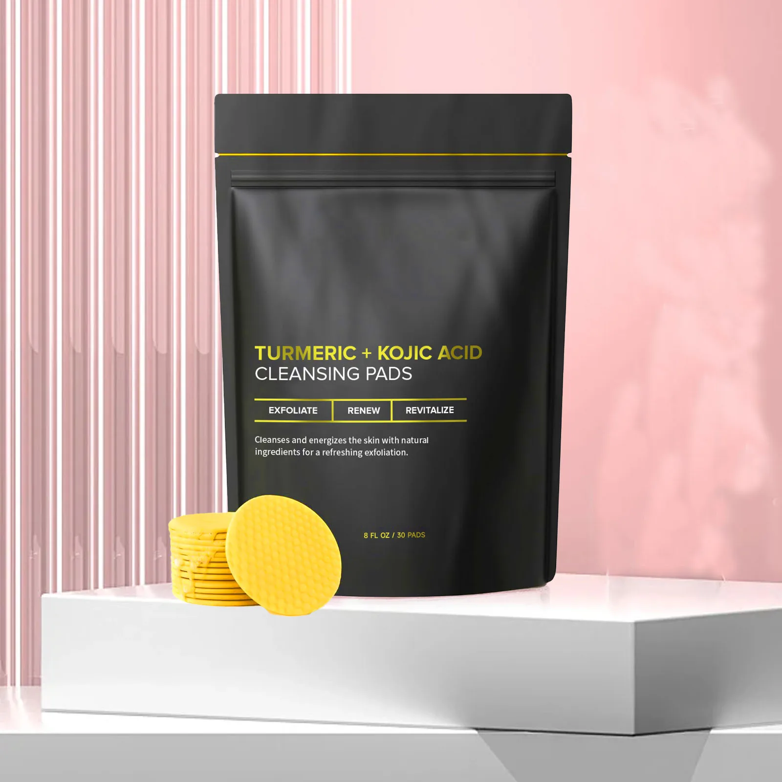

Turmeric Kojic Acid Cleansing Pads - 30 Dual-Sided Exfoliating Pads for Brightening & Gentle Exfoliation, Deep Pore Cleansing
